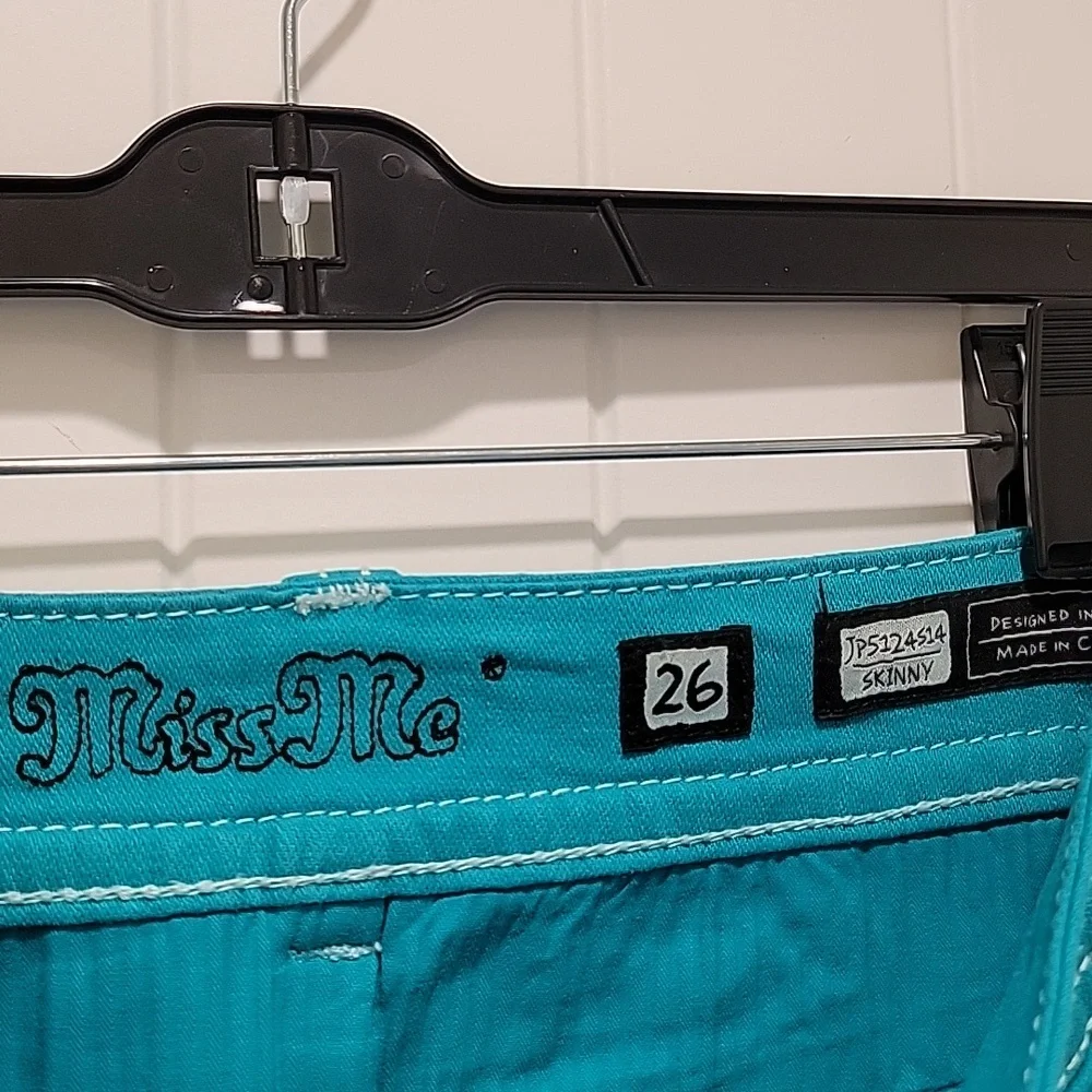 Miss Me Teal Skinny Low Rise Jeans Size 26 - Picture 3 of 11